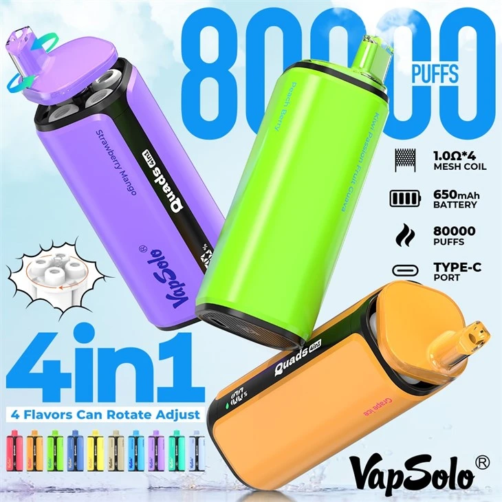 Vapsolo Quads 80k Puffs Bood Customize Nic Free 50 Mg Dark Knight Apex 26000 25000 Vape Watch Eu Pod Vape price