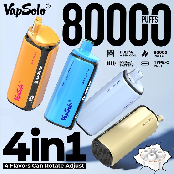 Vapsolo Quads 80k Puffs Bood Customize Nic Free 50 Mg Dark Knight Apex 26000 25000 Vape Watch Eu Pod Vape high quality
