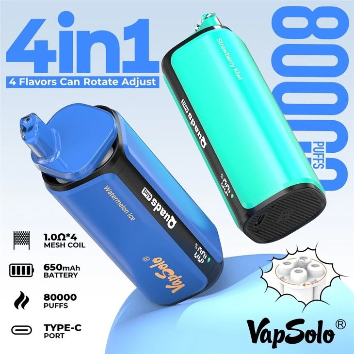 Vapsolo Quads 80k Puffs Bood Customize Nic Free 50 Mg Dark Knight Apex 26000 25000 Vape Watch Eu Pod Vape factory