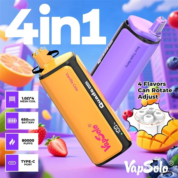 Vapsolo Quads 80k Puffs Bood Customize Nic Free 50 Mg Dark Knight Apex 26000 25000 Vape Watch Eu Pod Vape manufacturers